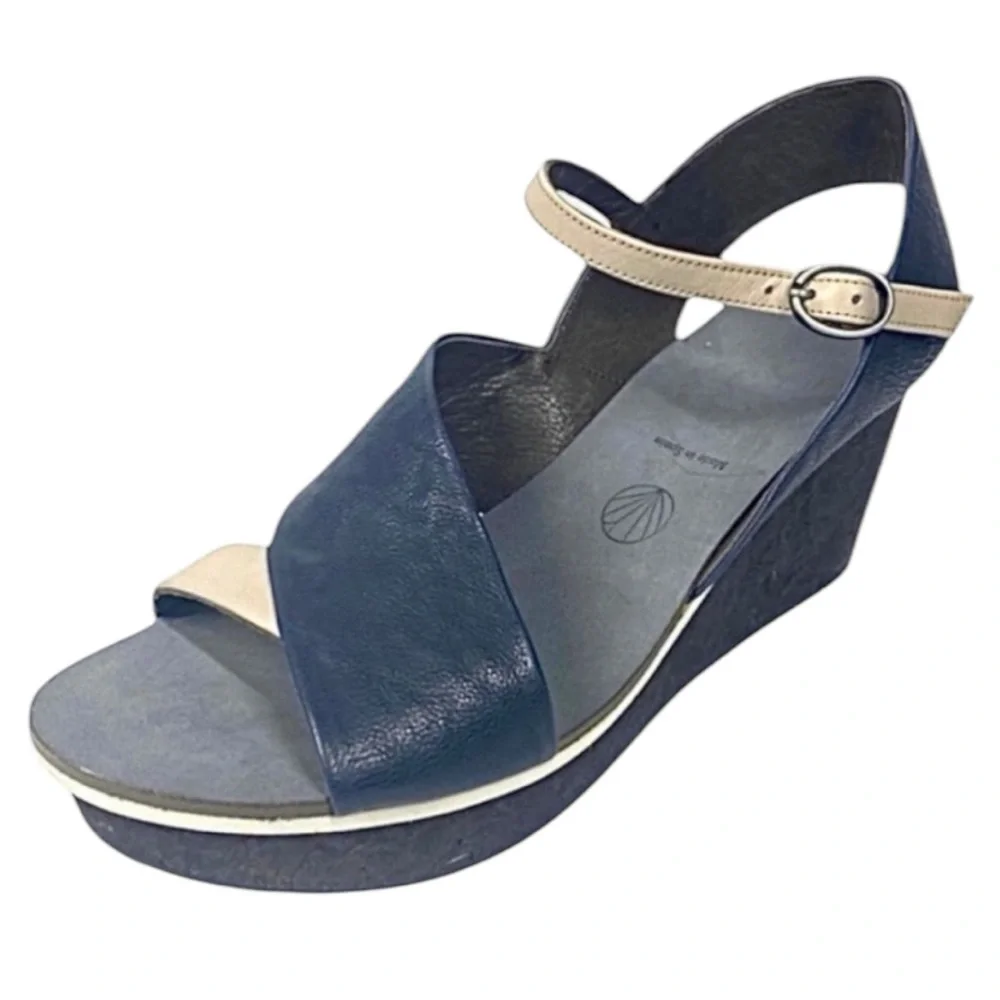 Coclico Guya Women’s Blue Leather Wedge Sandals Made in Spain 10.5 M